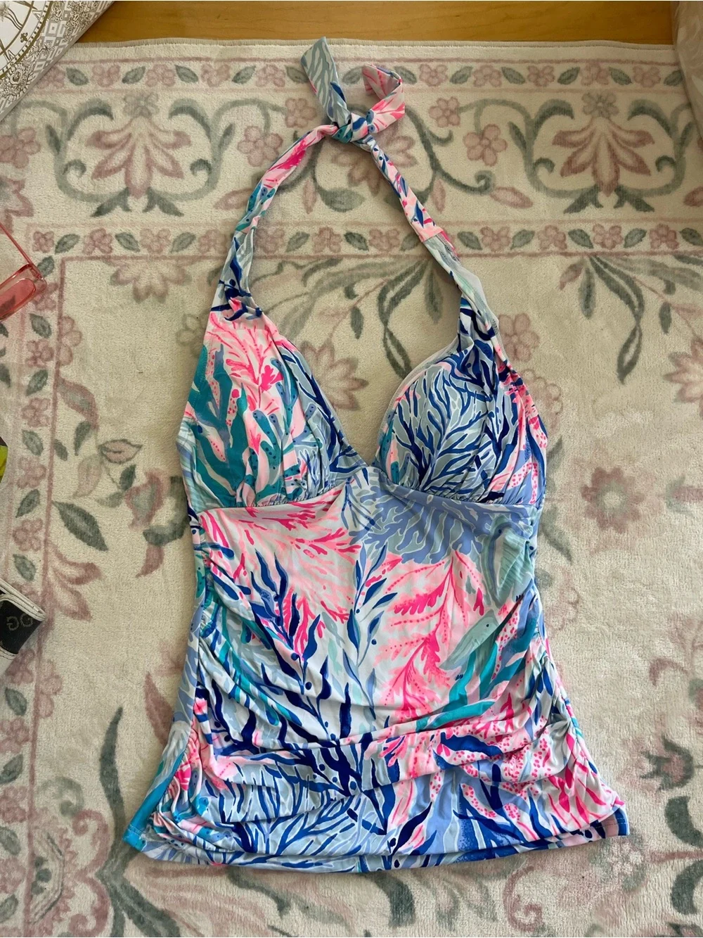 Lilly Pulitzer Girls' Tropical Halter One-Piece - Pink, Blue & Teal